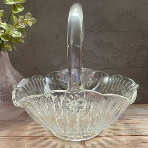 Ruffled Vintage Bridal Basket Pressed Glass Smith Glass Co EUC